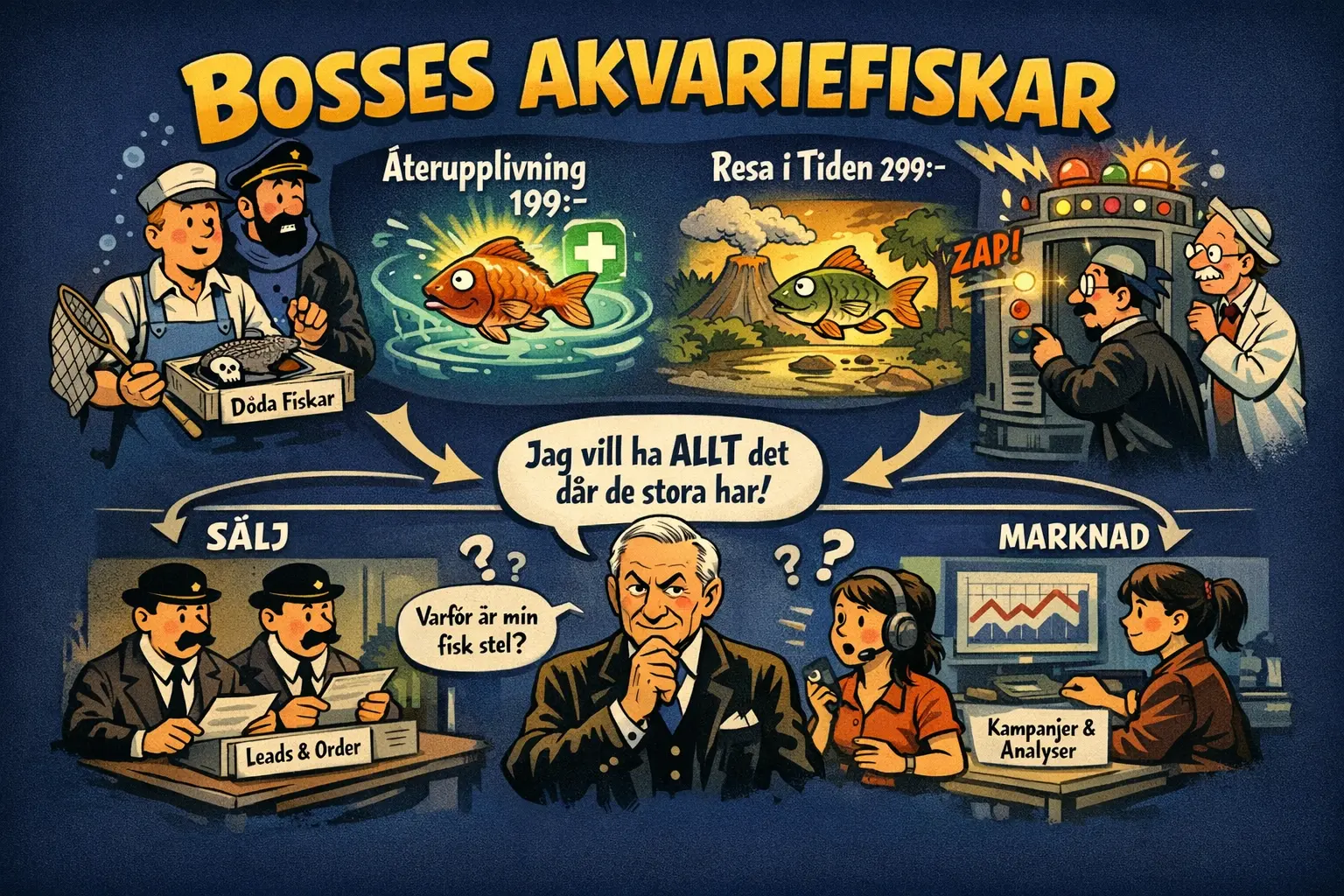 Illustration för caset Bosses Akvariefiskar