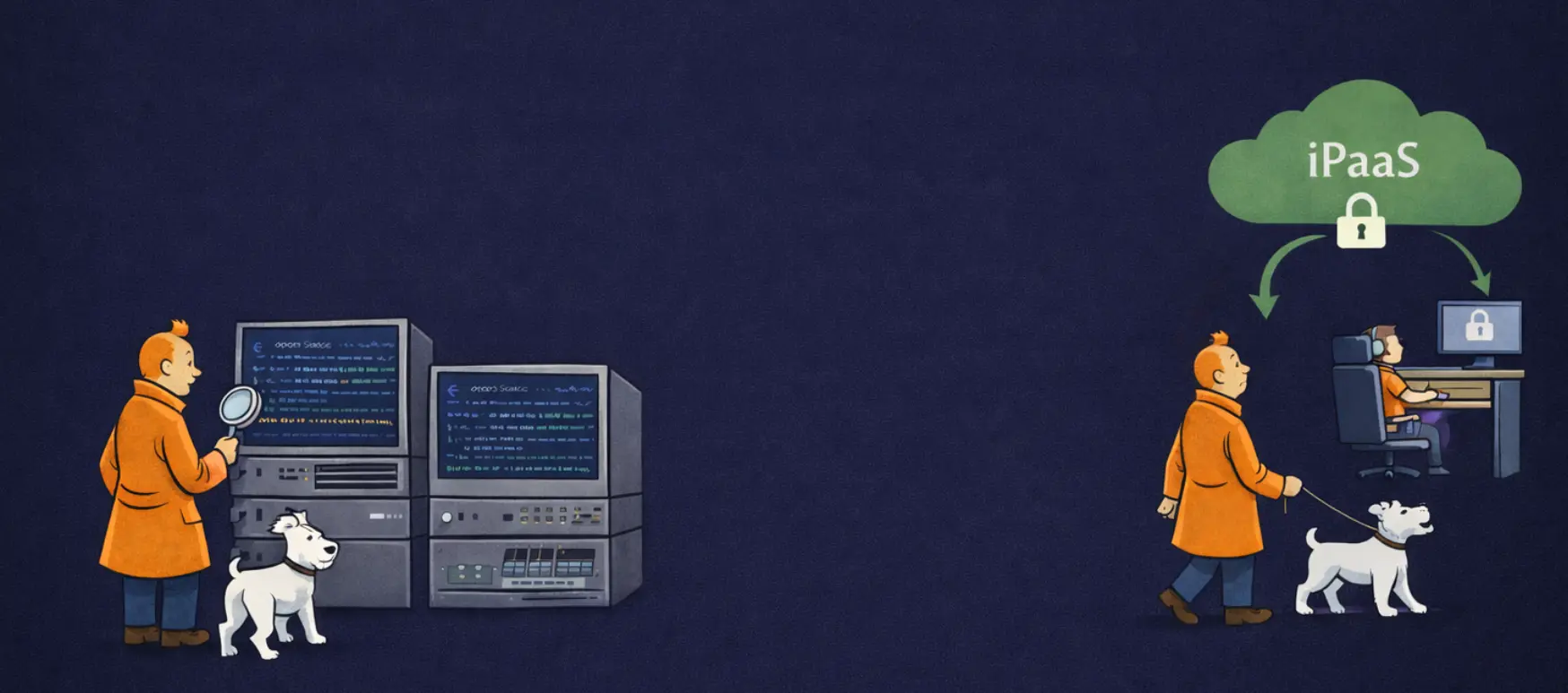 Illustration för öppen källkod och självhostat kontra iPaaS