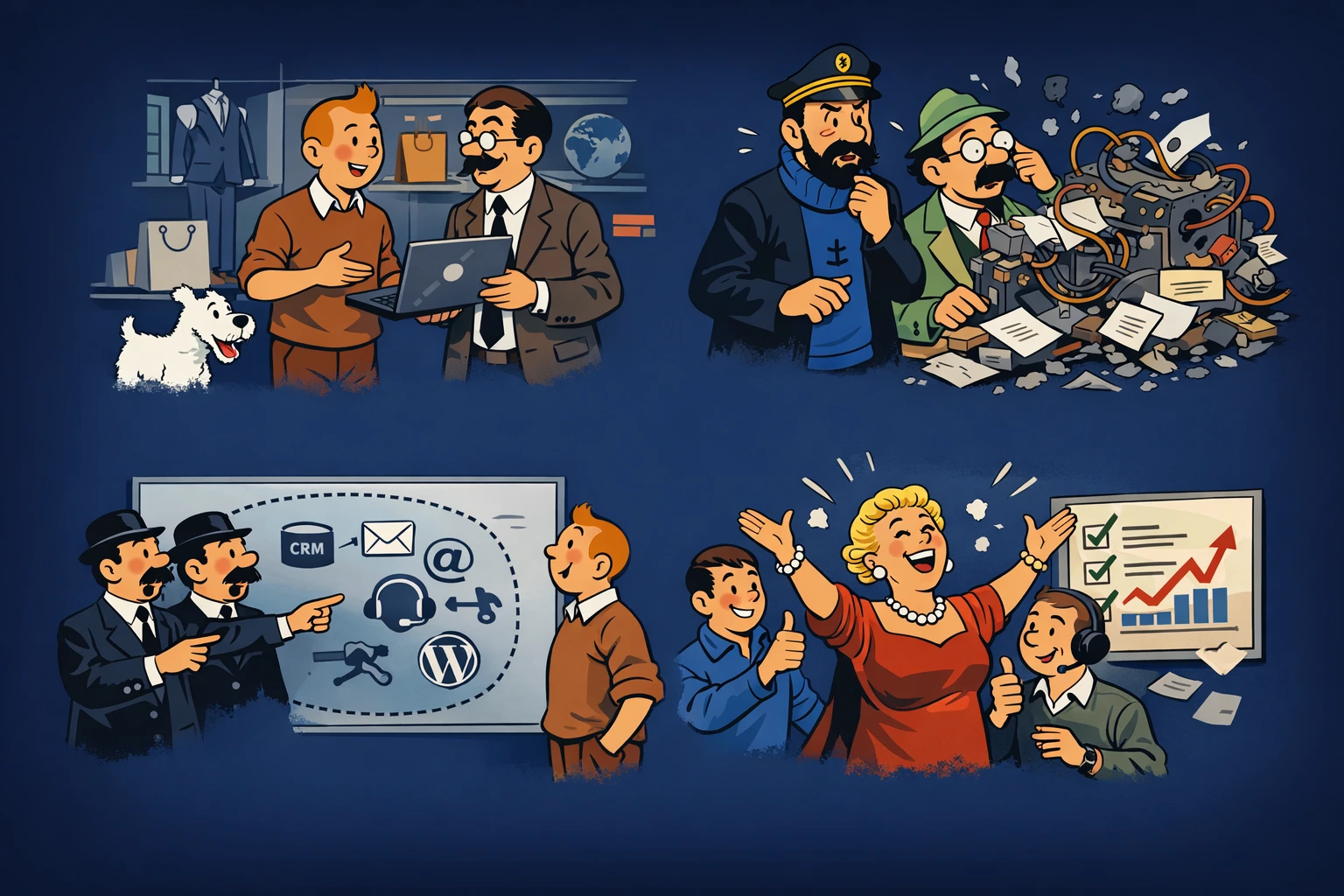 Temabild för kursens AI- och CRM-stack, övre halva